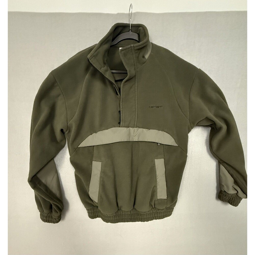 Carhartt WIP Brody Sweat Pullover Size S Olive Green Fleece Snap/Zip Anorak